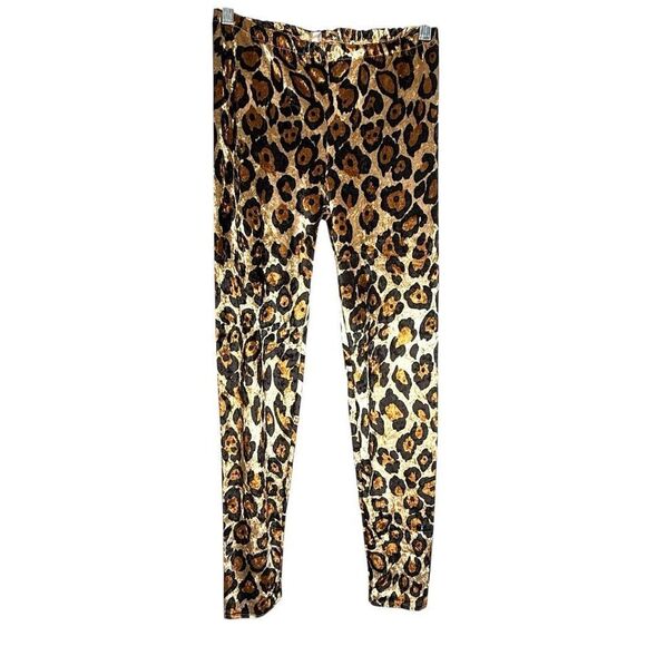 Leopard Print Velvet Pants – Retro Glam Stretchy Skinny Trousers - Picture 2 of 8